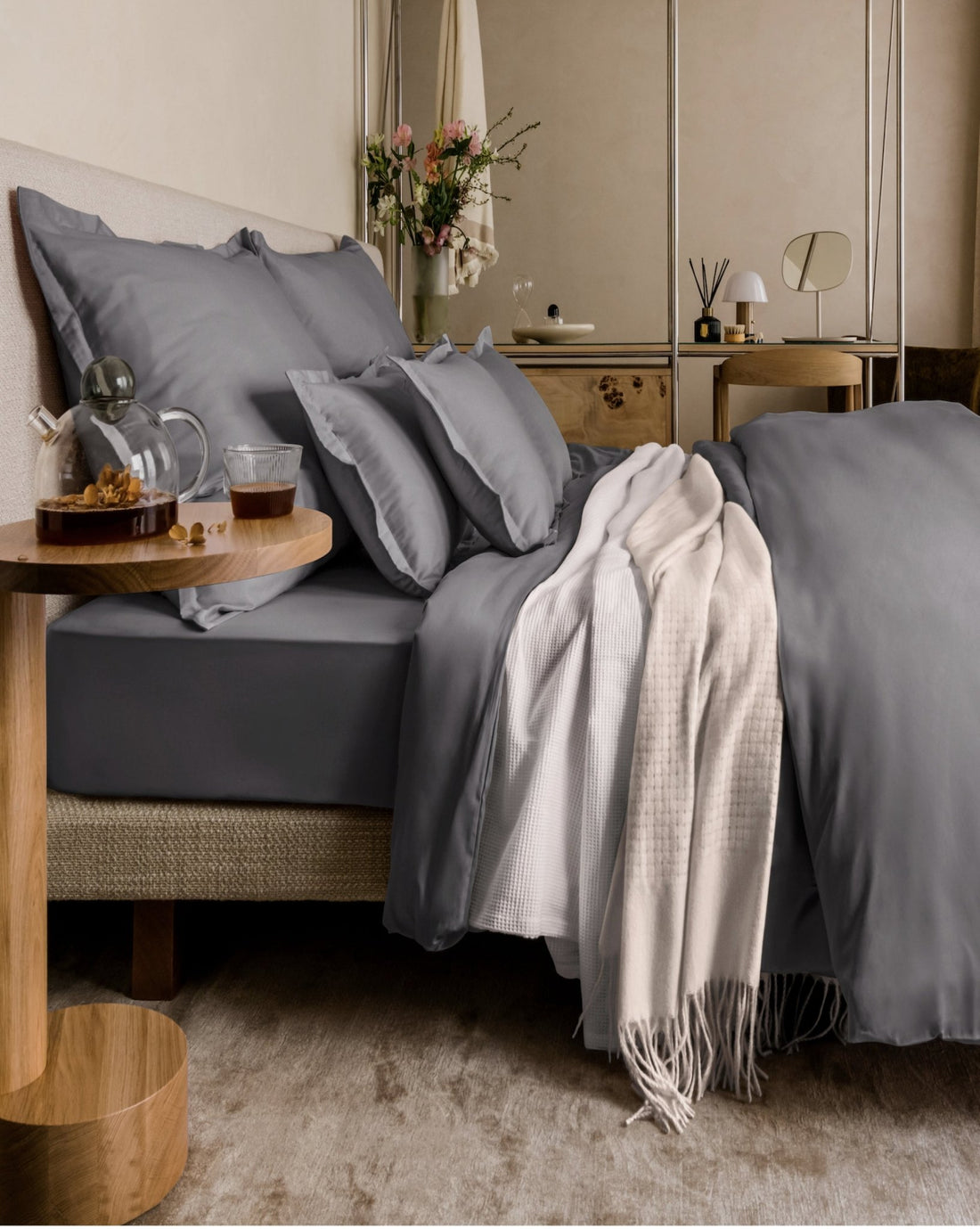 Ägyptische Baumwolle Bettwäsche Set Dunkelgrau 135x200 cm 40x80 cm