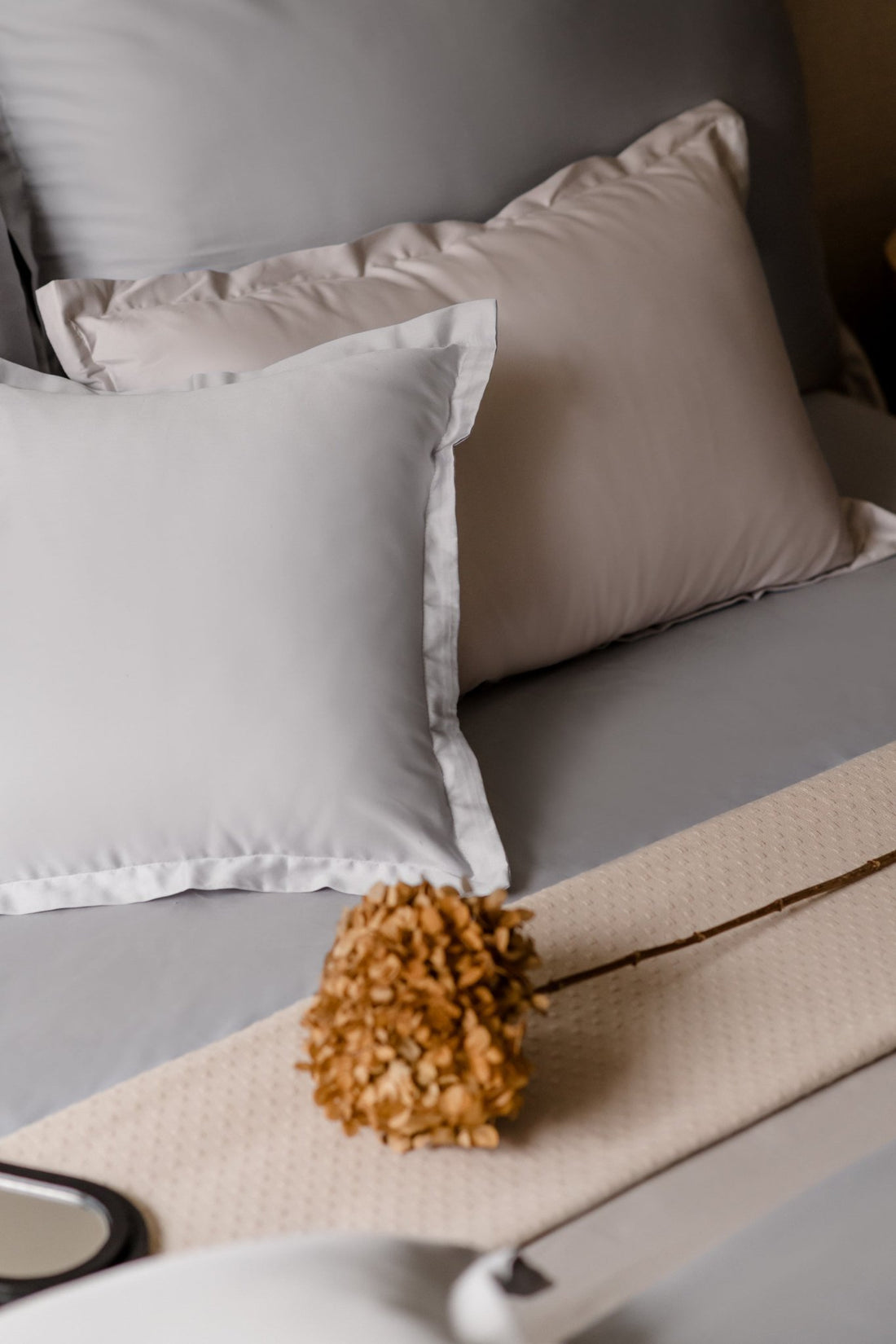 Ägyptische Baumwolle Bettwäsche Set Hellgrau 135x200 cm 40x80 cm