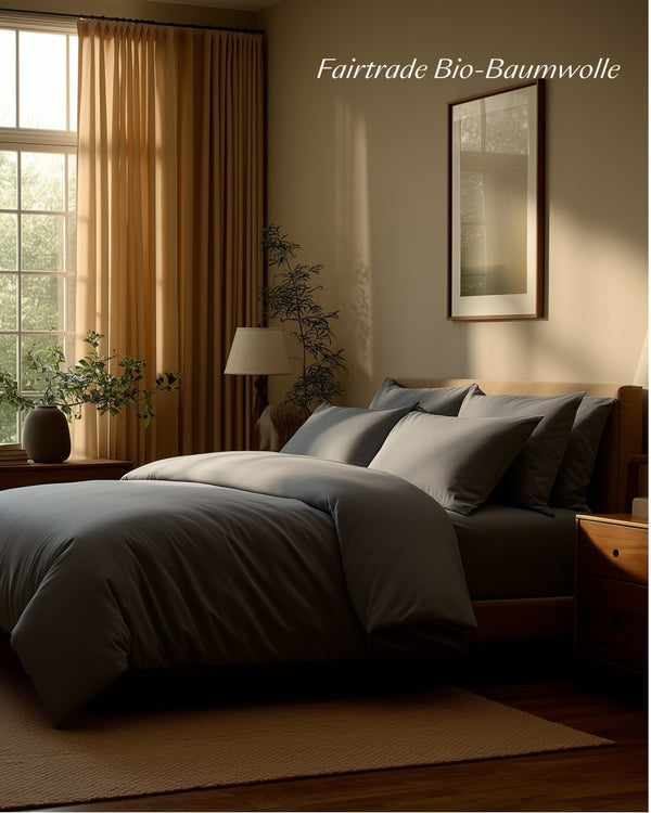 Bio - Baumwolle Bettwäsche Dunkelgrau 135x200 cm 80x80 cm