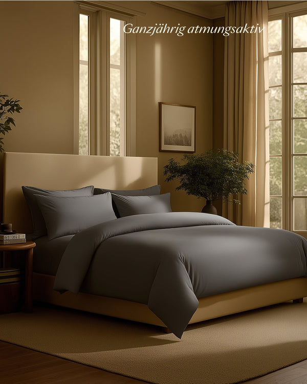 Bio - Baumwolle Bettwäsche Dunkelgrau 135x200 cm 80x80 cm