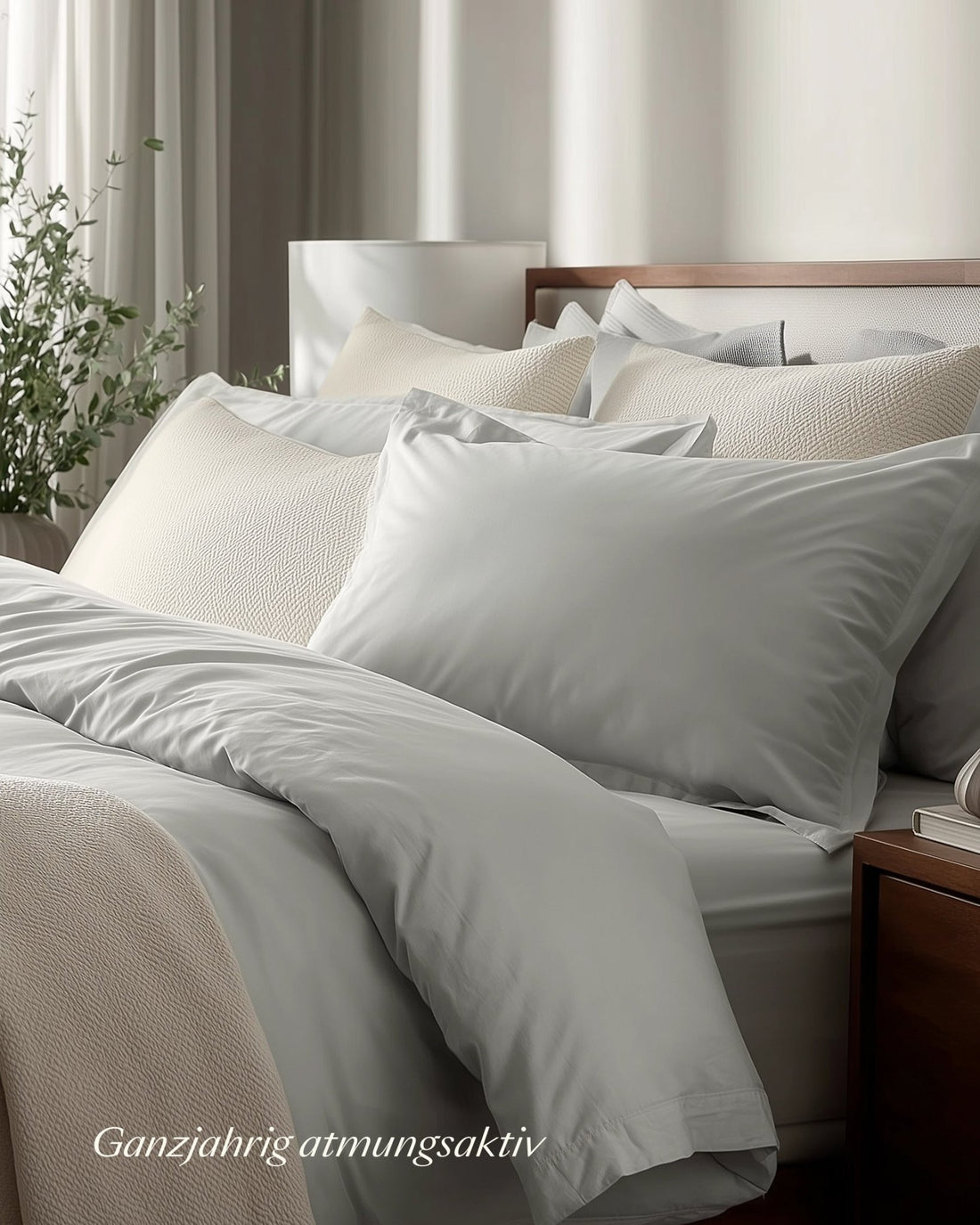 Bio - Baumwolle Bettwäsche Set Graublau 135x200 cm 80x80 cm
