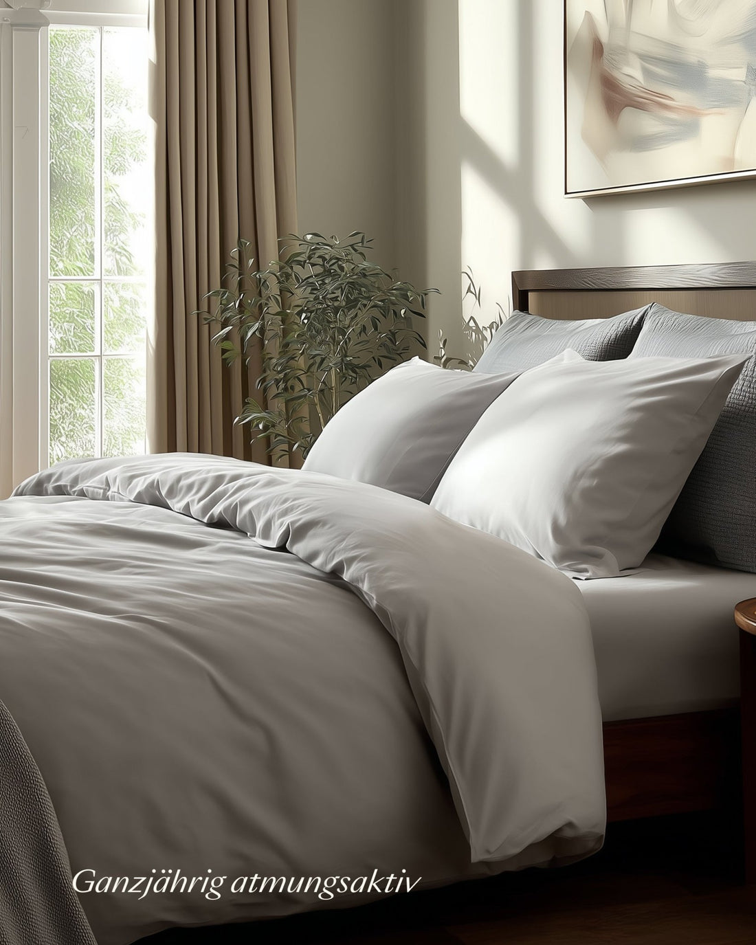 Bio - Baumwolle Bettwäsche Set Graublau 135x200 cm 80x80 cm