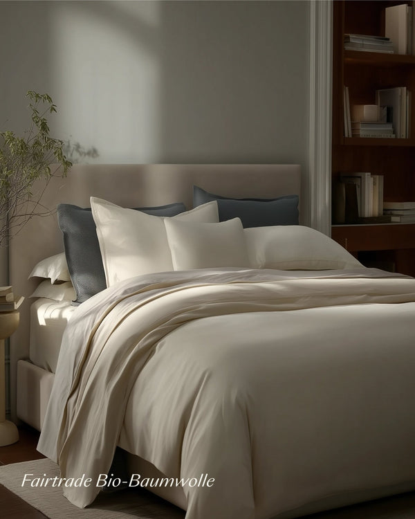 Bio - Baumwolle Bettwäsche Set Natural Creme 135x200 cm 80x80 cm