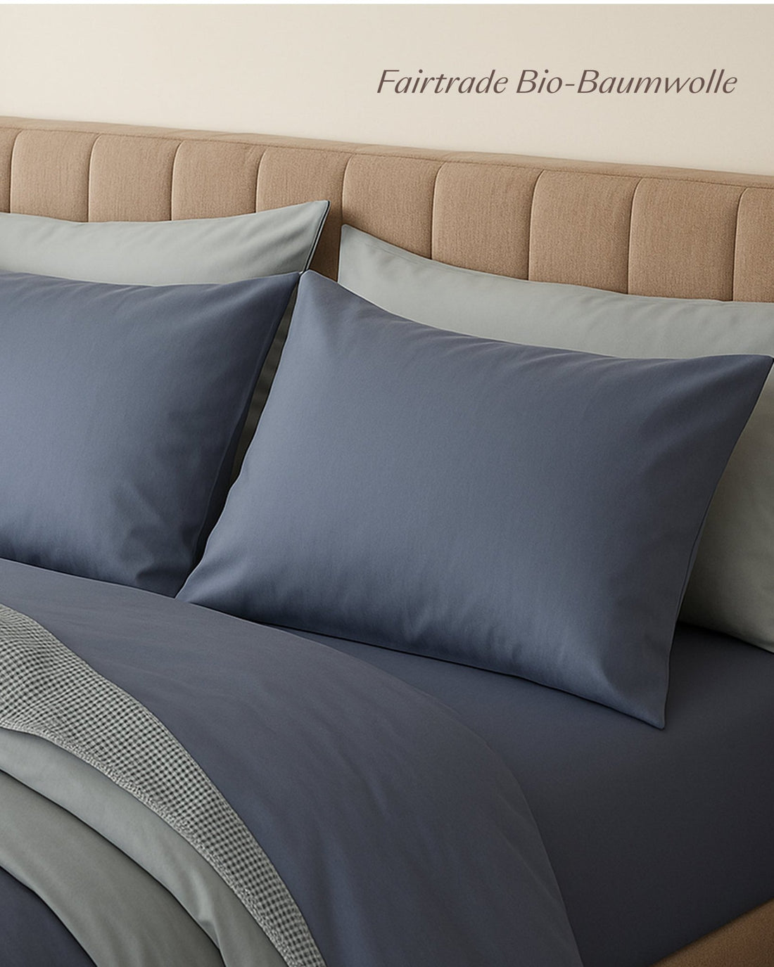 Bio - Baumwolle Bettwäsche Set Taubenblau 135x200 cm 80x80 cm