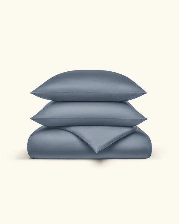 Bio - Baumwolle Bettwäsche Set Taubenblau 135x200 cm 80x80 cm