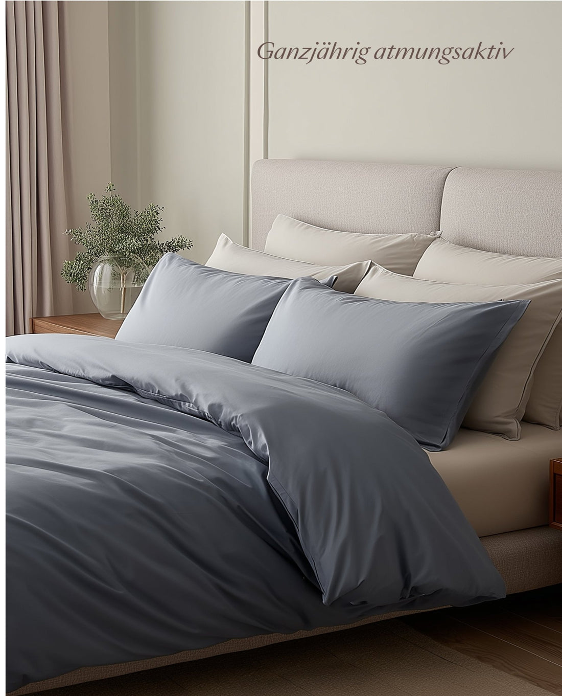 Bio - Baumwolle Bettwäsche Set Taubenblau 135x200 cm 80x80 cm