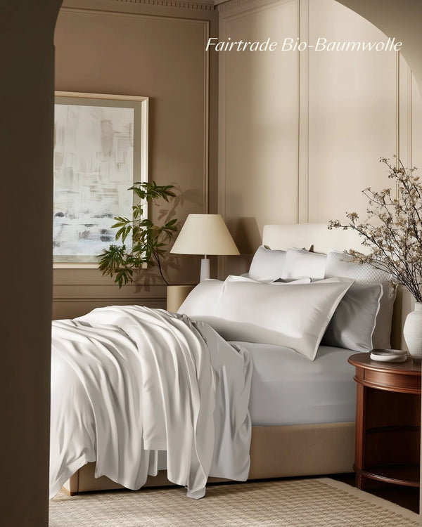 Bio - Baumwolle Bettwäsche Set Weiß 135x200 cm 80x80 cm