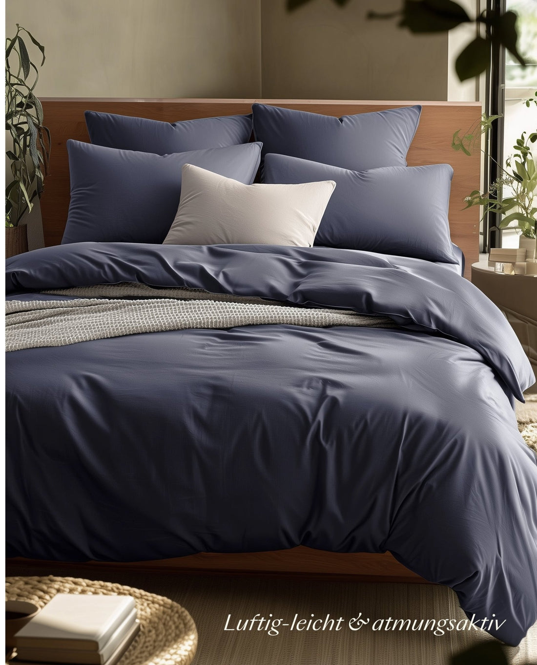 Perkal Bettwäsche Set Dunkelblau 135x200 cm 80x80 cm