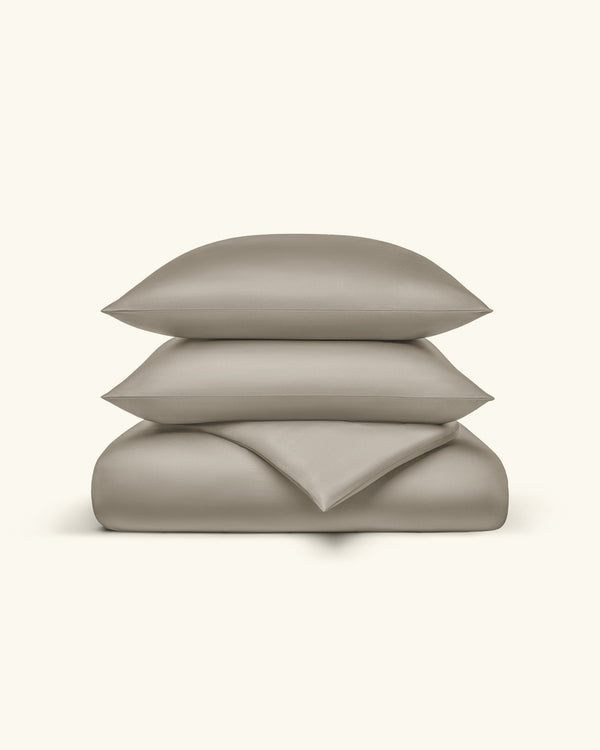 Perkal Bettwäsche Set Taupe 135x200 cm 80x80 cm