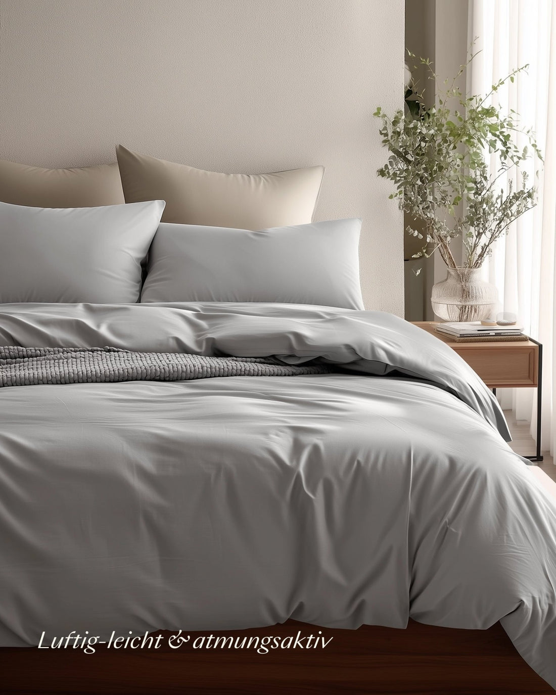 Perkal Kissenbezug Set Hellgrau 40x60 cm