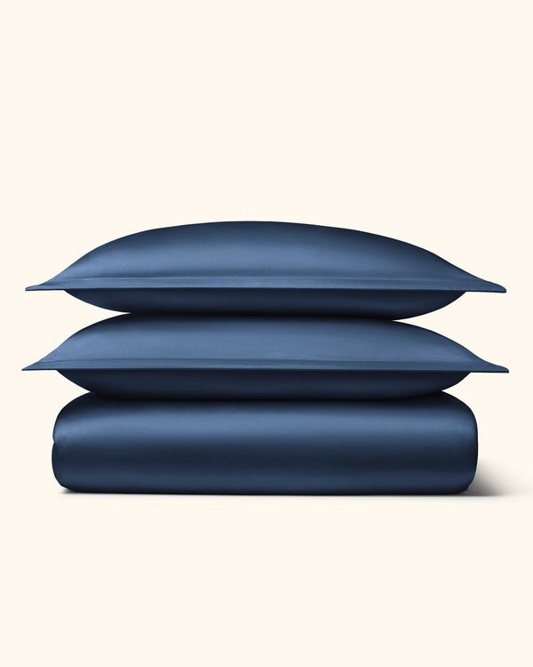 Ägyptische Baumwolle Bettwäsche Set Dunkelblau 135x200 cm 40x80 cm