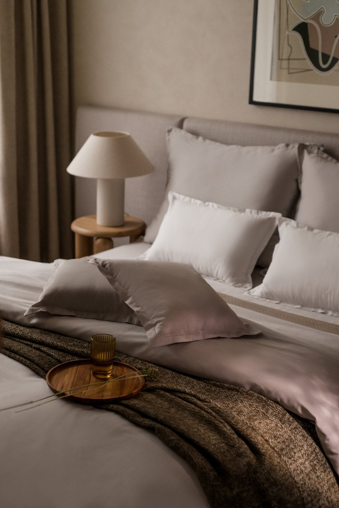 Ägyptische Baumwolle Mako Satin Kissenbezüge Beige 40x40 cm