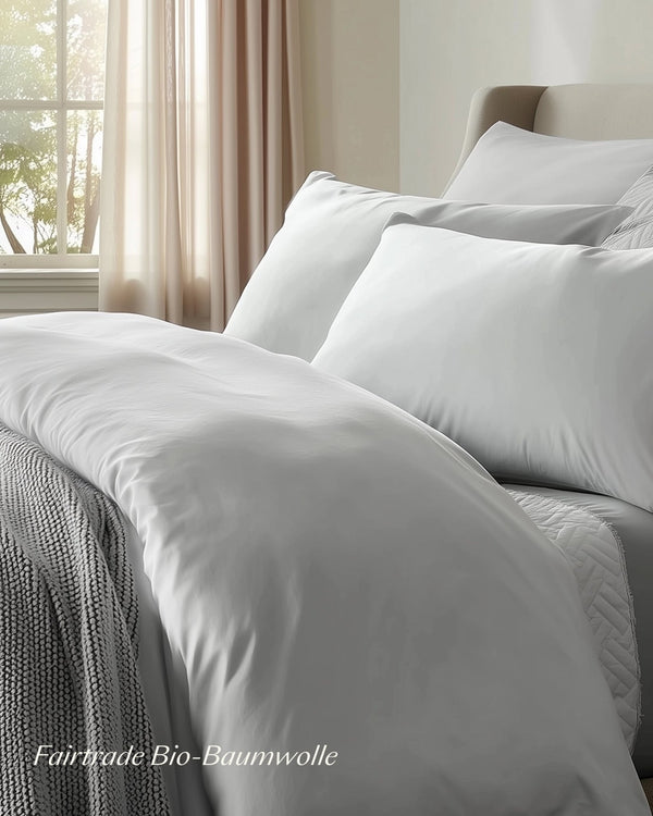 Bio - Baumwolle Bettwäsche Set Graublau 135x200 cm 80x80 cm