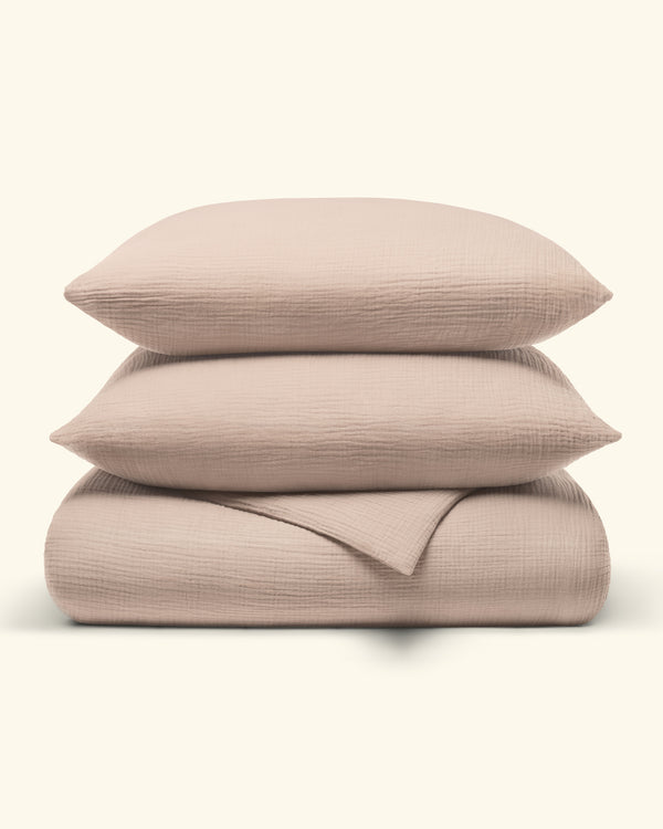 Musselin Bettwäsche Set Beige – Bettbezug und Kissenbezug