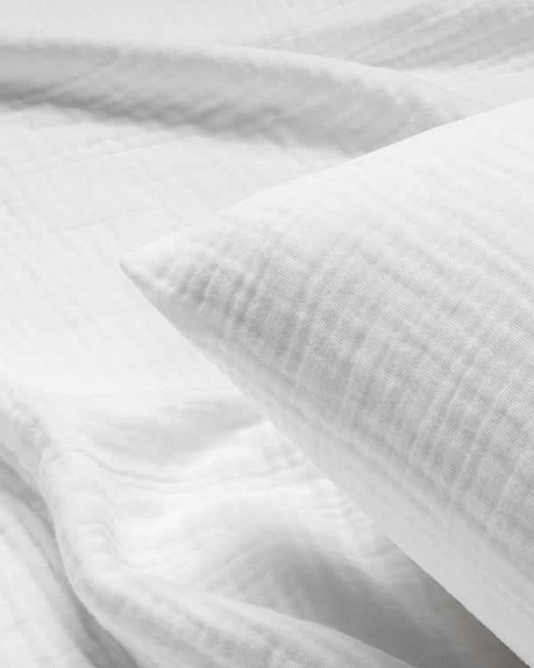 Musselin Bettwäsche Weiß – Stoffdetail Natur-Krepp