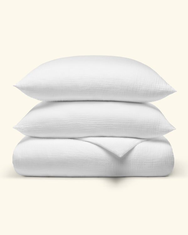 Musselin Bettwäsche Set Weiß – Bettbezug und Kissenbezug