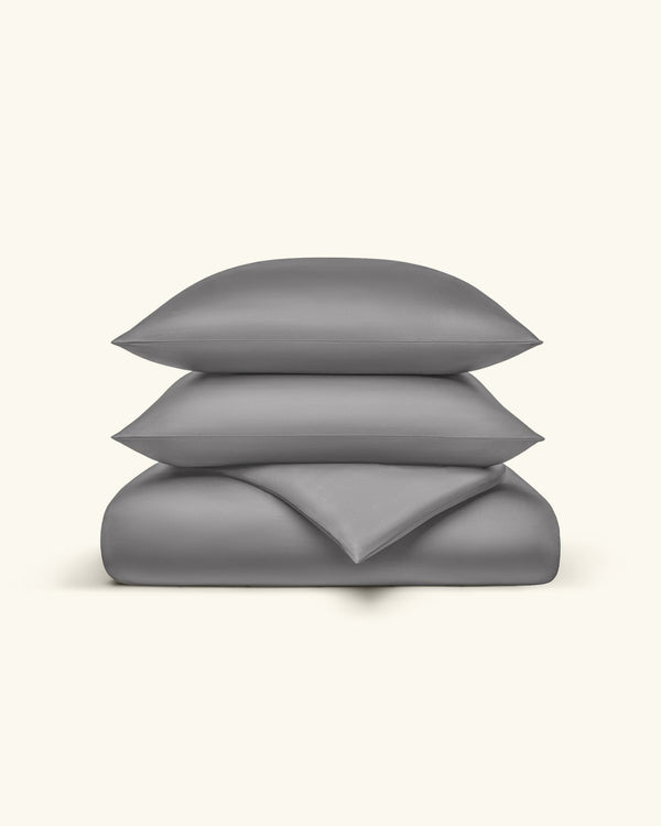 Perkal Bettwäsche Set Dunkelgrau 135x200 cm 80x80 cm