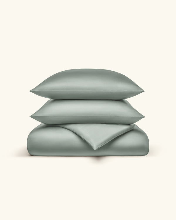 Perkal Bettwäsche Set Grün 135x200 cm 80x80 cm