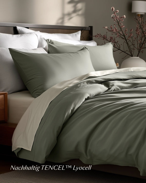 Perkal Bettwäsche Set Grün 135x200 cm 80x80 cm
