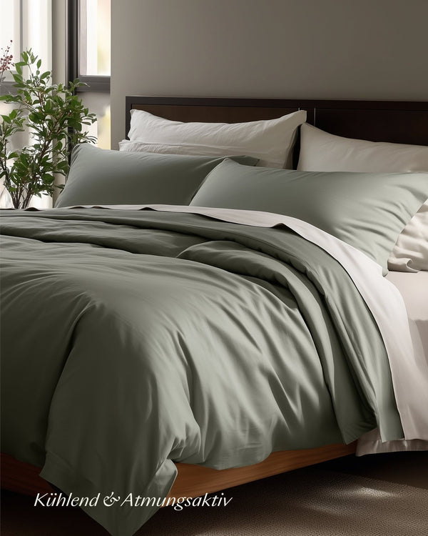 Perkal Bettwäsche Set Grün 135x200 cm 80x80 cm