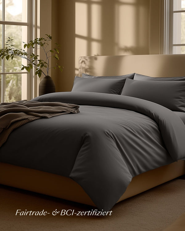 Perkal Kissenbezug Set Dunkelgrau 40x60 cm