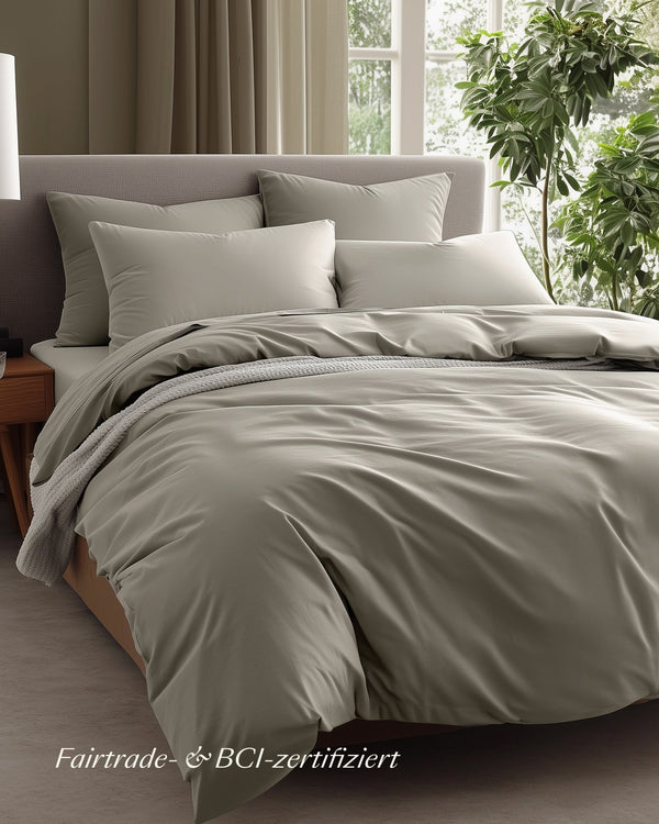 Perkal Kissenbezug Set Taupe 40x60 cm